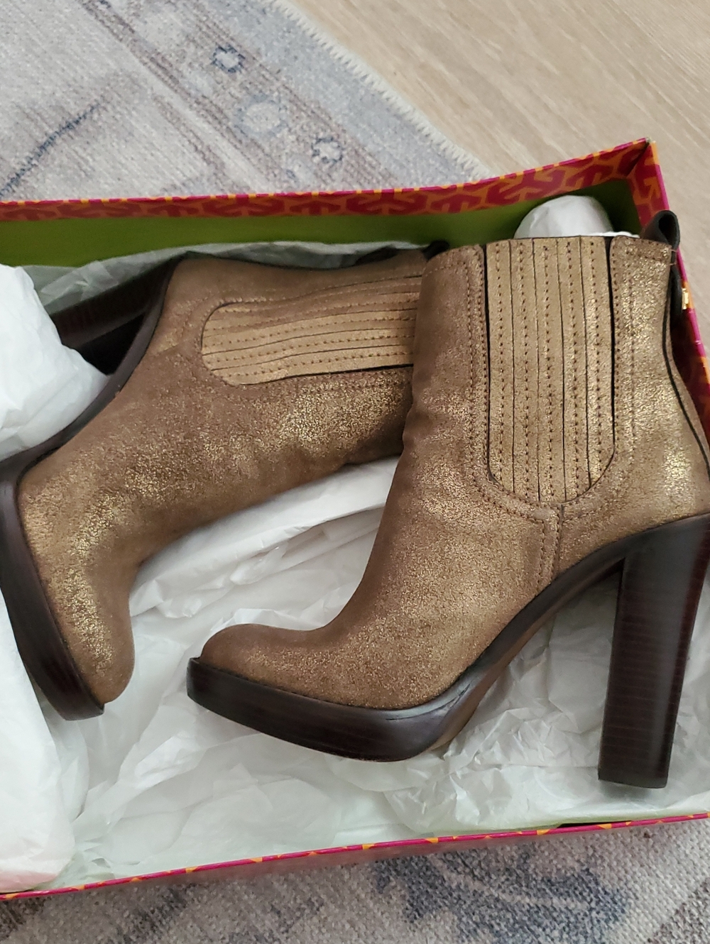 Tory Burch Troy Powder Suede Bronze Boots and Box Sz7